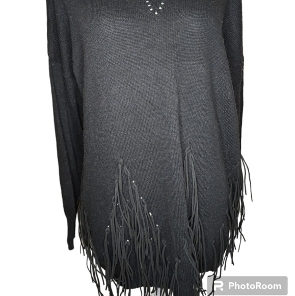 Camille & Co Pullover Sweater Black Medium Fringe Casual - Picture 4 of 7